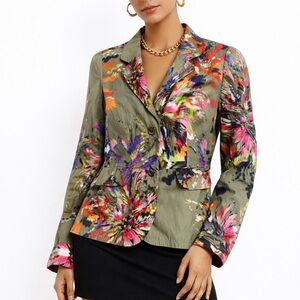 Escada Colorful Floral Print Tailored‎ Blazer Jacket Designer Statement Piece